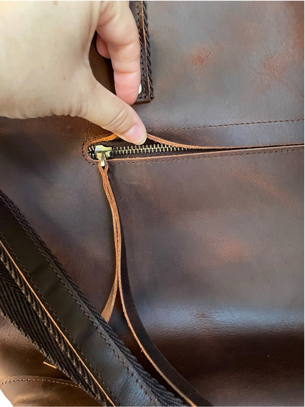 S-ZONE Dark Brown Vintage Genuine Leather Shoulder Bag Large Work Tote - Picture 6 of 13